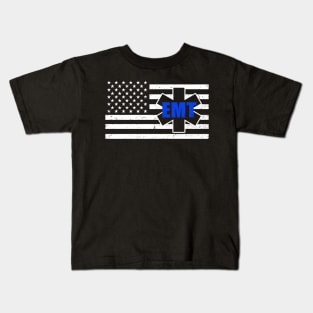 Paramedic Flag - Thin White Line Flag - Emergency Medical Technician Kids T-Shirt